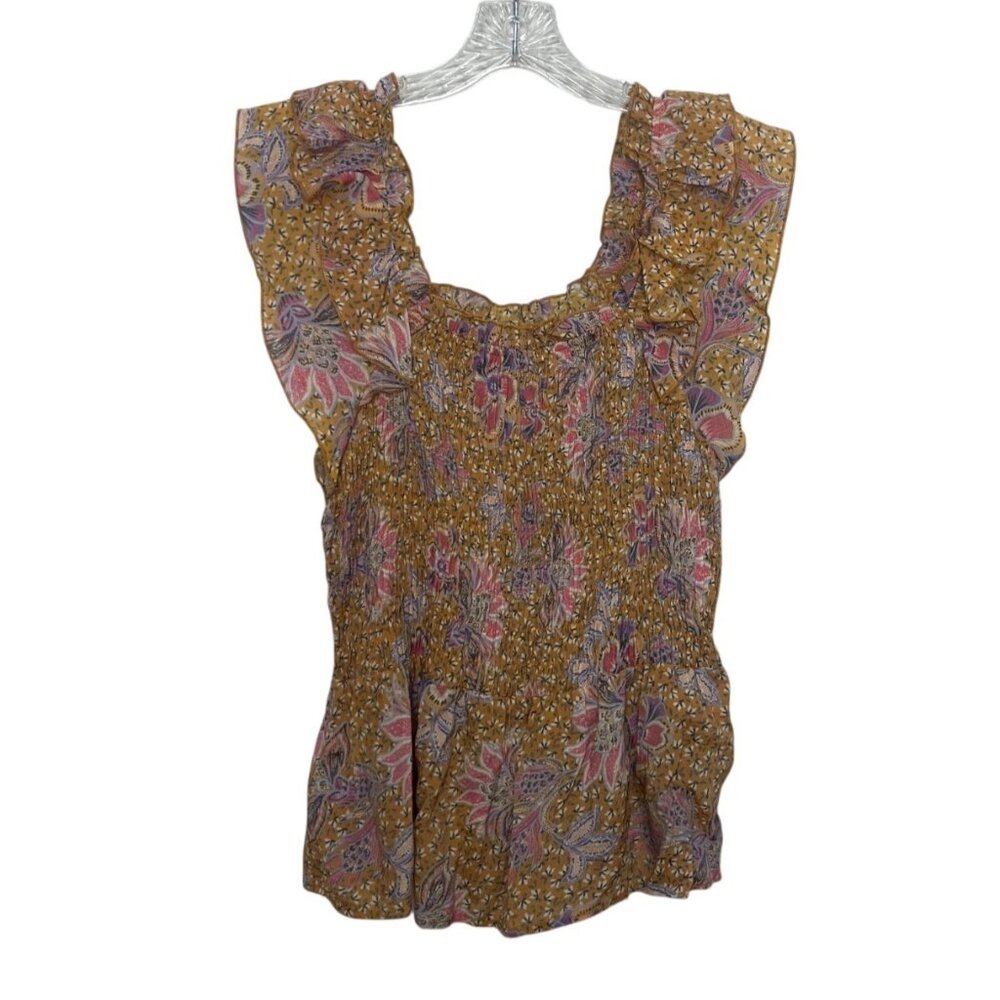 Nanette Lepore Floral Smocked Sleeveless Top Medium Yellow Pink New WOT